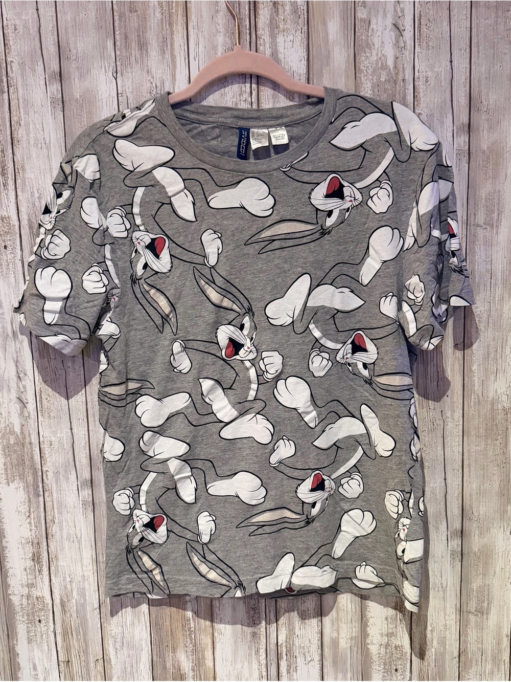 Divided Gray Bugs Bunny Allover Graphic Short Sleeve Tee
